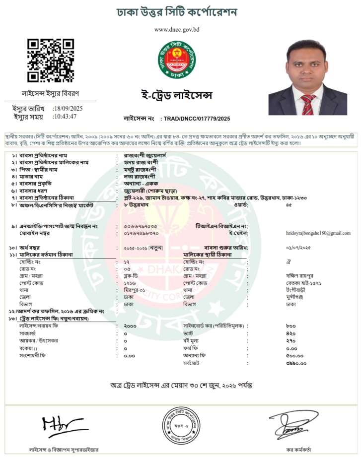 Trade License - Rajbangshi Jewellers